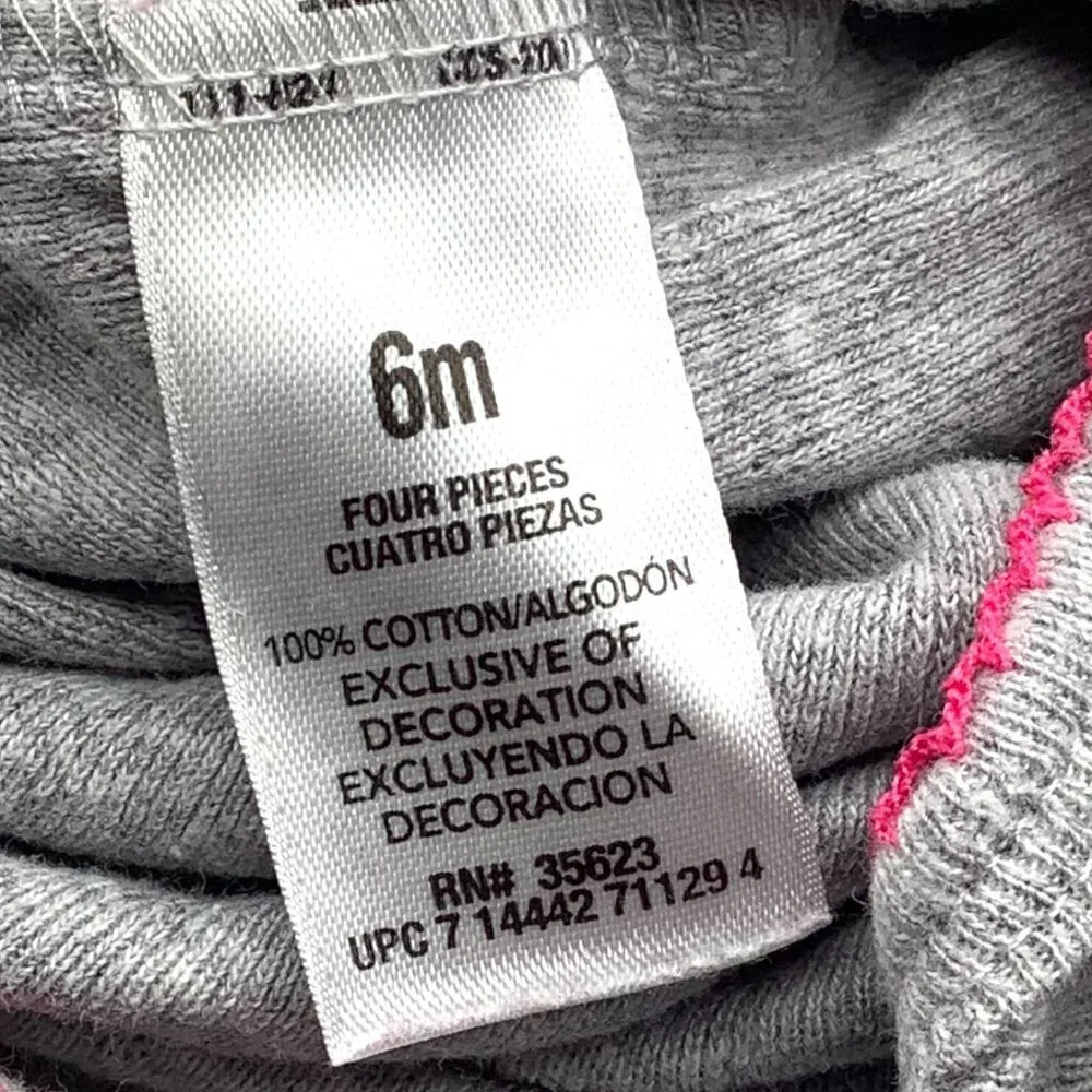 Lot of 3 Carter’s Baby‎ Girl Long Sleeve Bodysuits 6M Pink Purple Gray Cotton